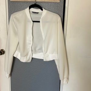 SHEIN white cropped bomber jacket